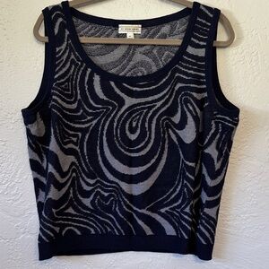 St John Sport Navy & Gray Abstract Patterned Knit Wool Blend Tank Top XL